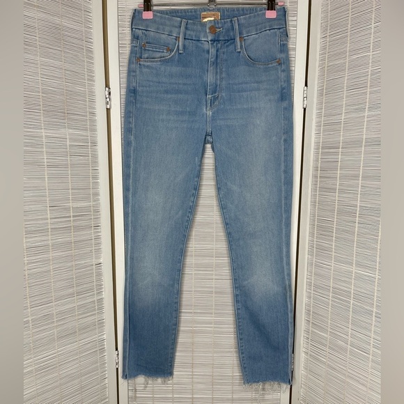 Mother The Looker Ankle Fray Hold My Hand Stretchy Jeans Size 24 Blue - Picture 1 of 10